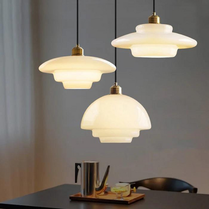 Brass Glass Pendant Light With Elegant Art Deco Form | Novaire