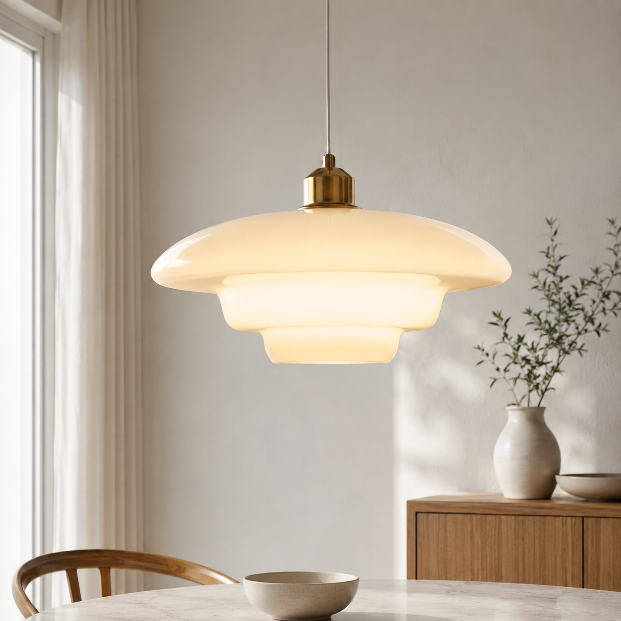 Brass Glass Pendant Light With Elegant Art Deco Form | Novaire