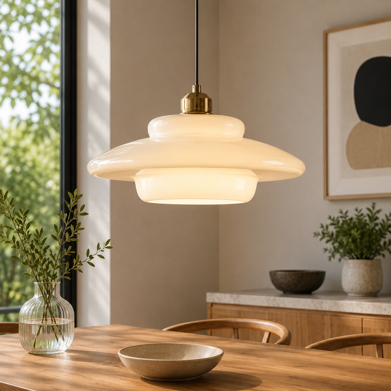 Brass Glass Pendant Light With Elegant Art Deco Form | Novaire