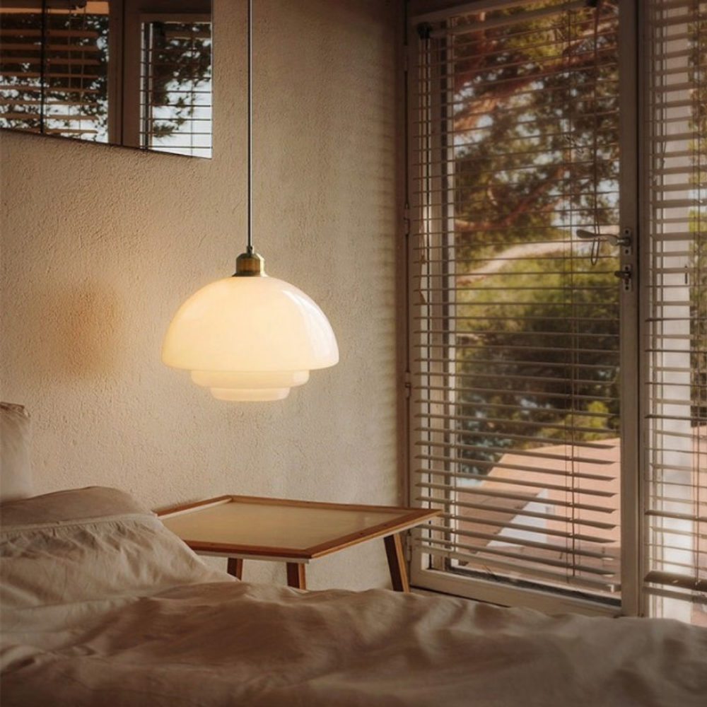 Brass Glass Pendant Light With Elegant Art Deco Form | Novaire