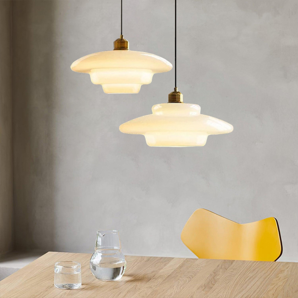 Brass Glass Pendant Light With Elegant Art Deco Form | Novaire