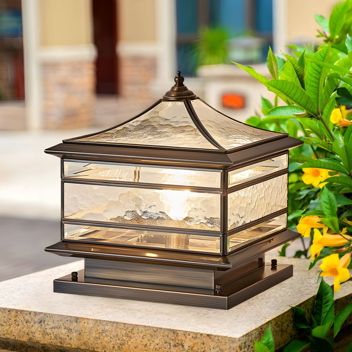 Brass Square Outdoor Wall Light with Glass Shade | Yelqis