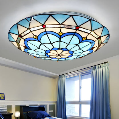 Ceiling Flush Mount Tiffany Blue Glass Light Fixture | Lumeria