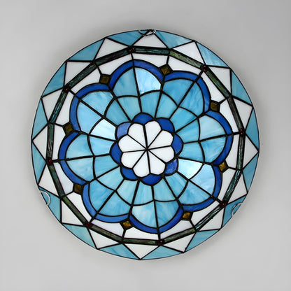 Ceiling Flush Mount Tiffany Blue Glass Light Fixture | Lumeria