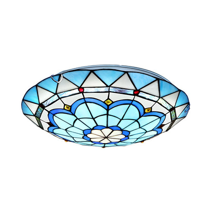 Ceiling Flush Mount Tiffany Blue Glass Light Fixture | Lumeria