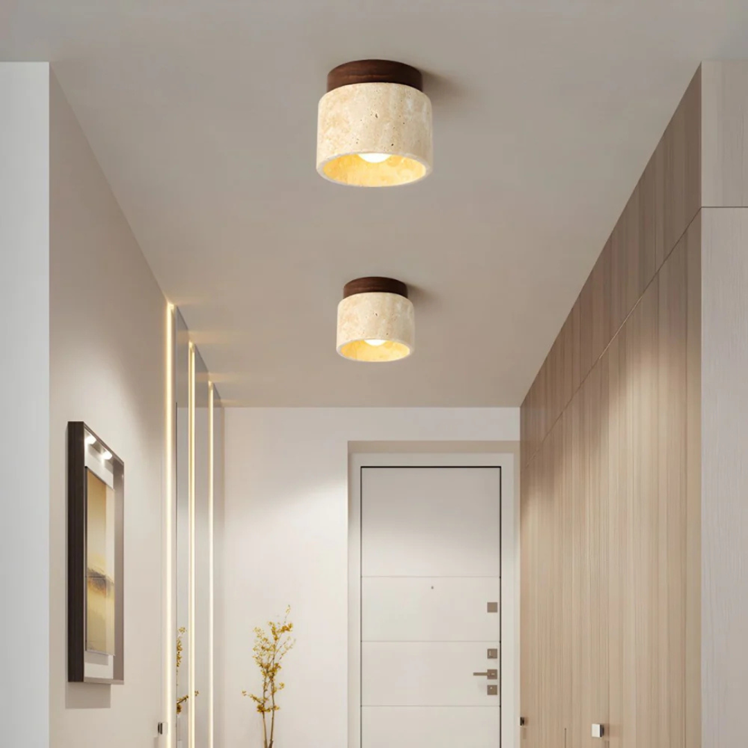 Ceiling Lamp Marble Wood Japandi Style Light | Telvaro