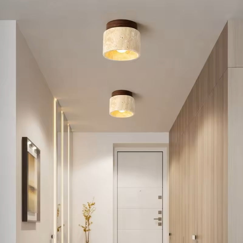 Ceiling Lamp Marble Wood Japandi Style Light | Telvaro