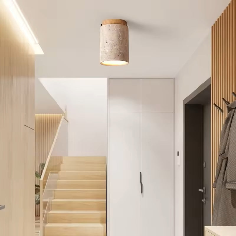 Ceiling Lamp Marble Wood Japandi Style Light | Telvaro