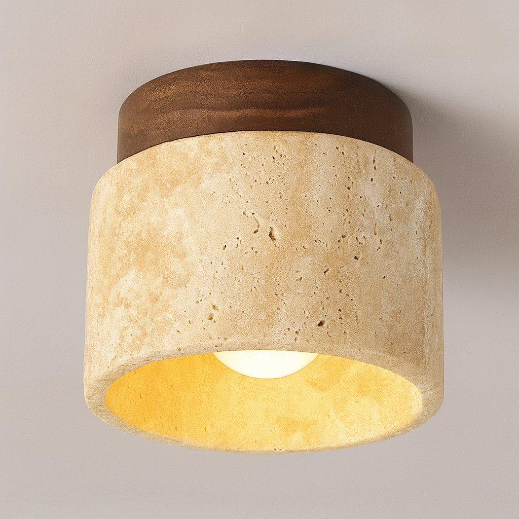 Ceiling Lamp Marble Wood Japandi Style Light | Telvaro