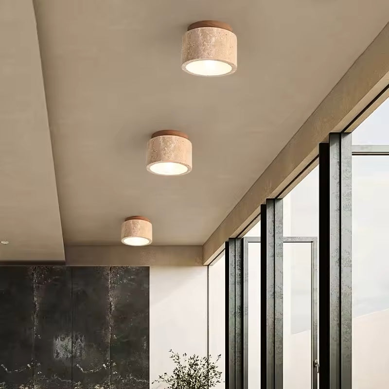 Ceiling Lamp Marble Wood Japandi Style Light | Telvaro