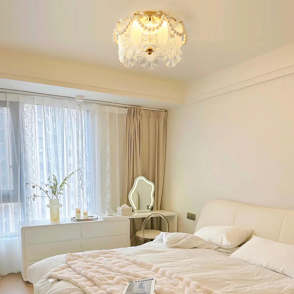 Ceiling Light Glass Petals Pearl Detail Scandinavian | Perliza