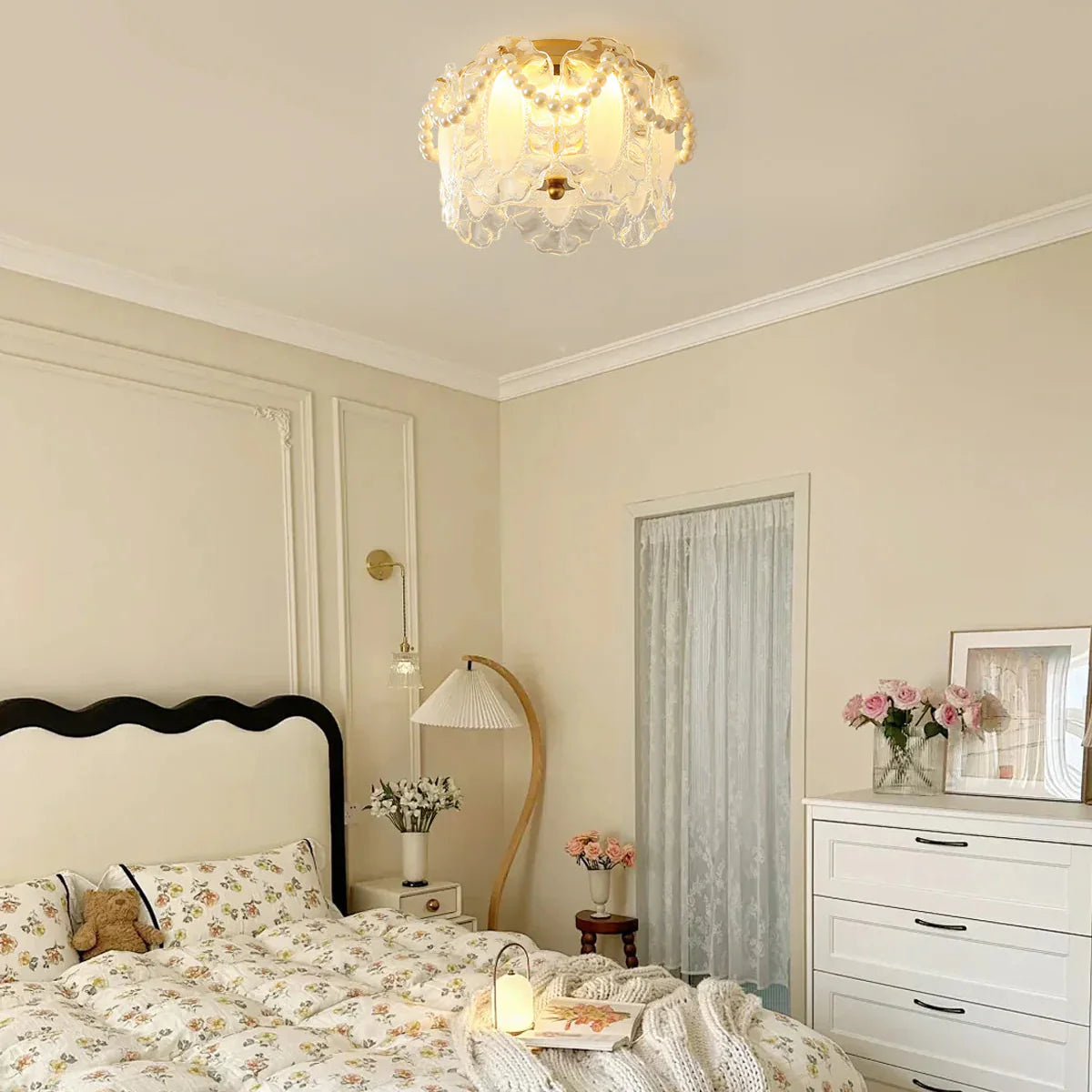 Ceiling Light Glass Petals Pearl Detail Scandinavian | Perliza