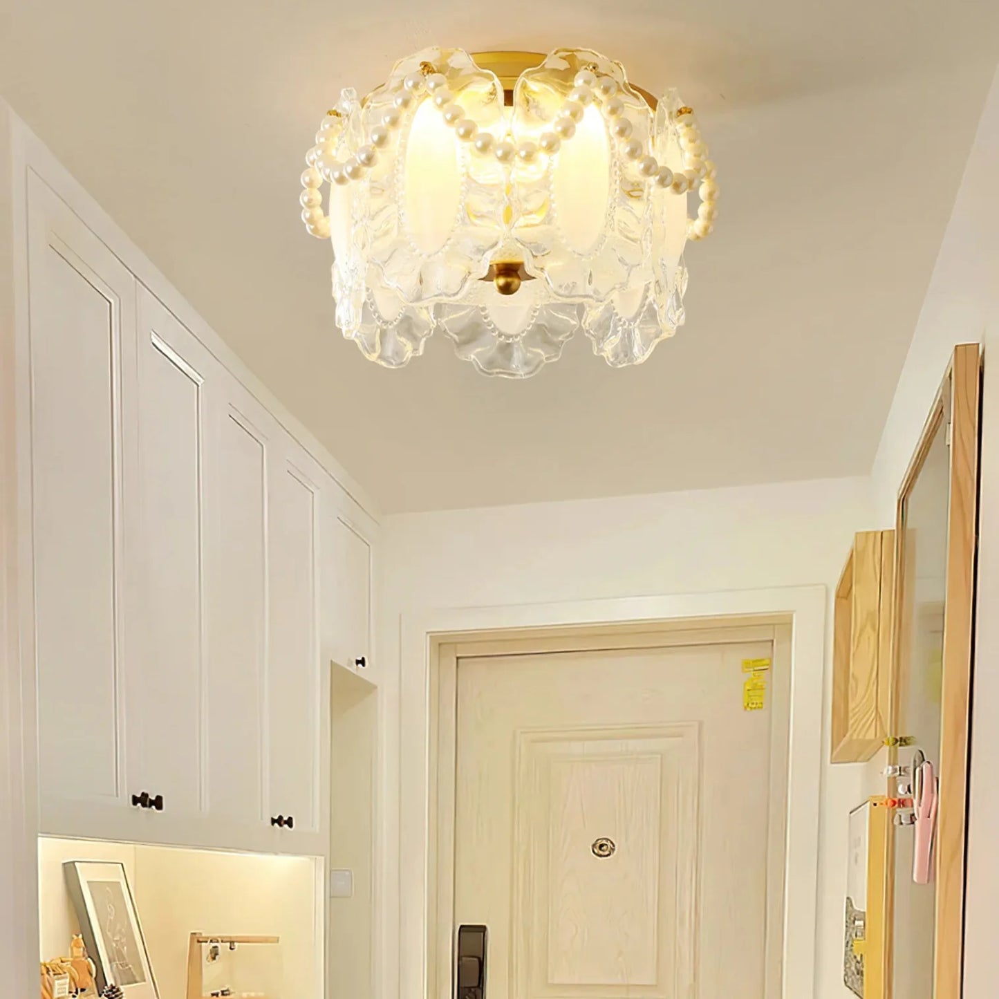 Glass Petal Ceiling Light with Pearl Detail Scandi | PerlenaCeiling Light Glass Petals Pearl Detail Scandinavian | Perliza