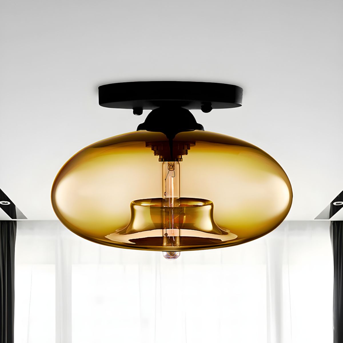 Ceiling Light Oval Glass Shade Industrial Design Fixture | Bravion