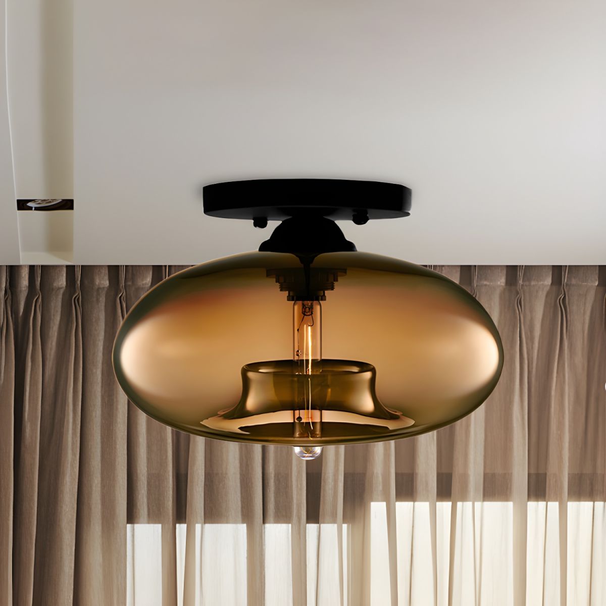 Ceiling Light Oval Glass Shade Industrial Design Fixture | Bravion