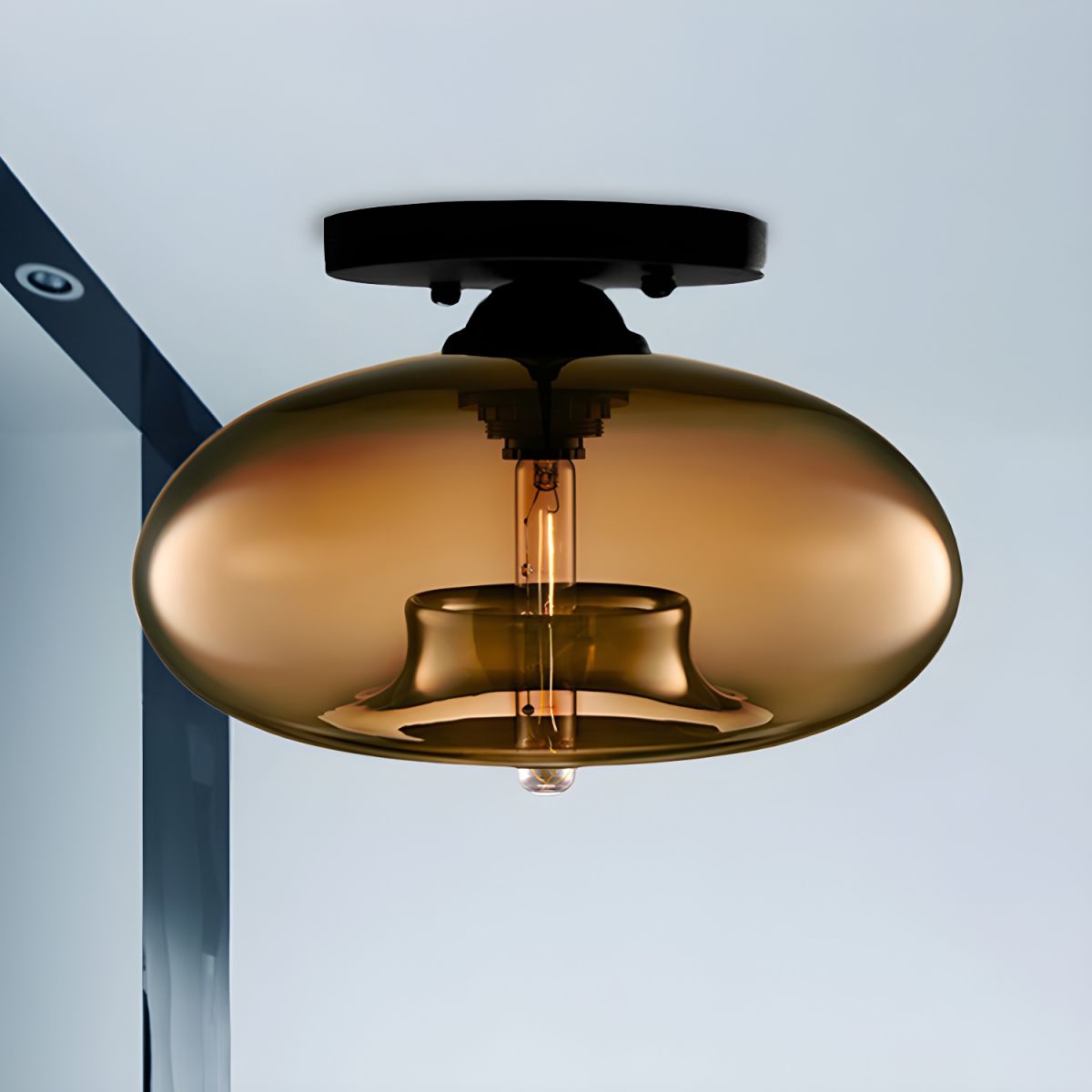 Ceiling Light Oval Glass Shade Industrial Design Fixture | Bravion