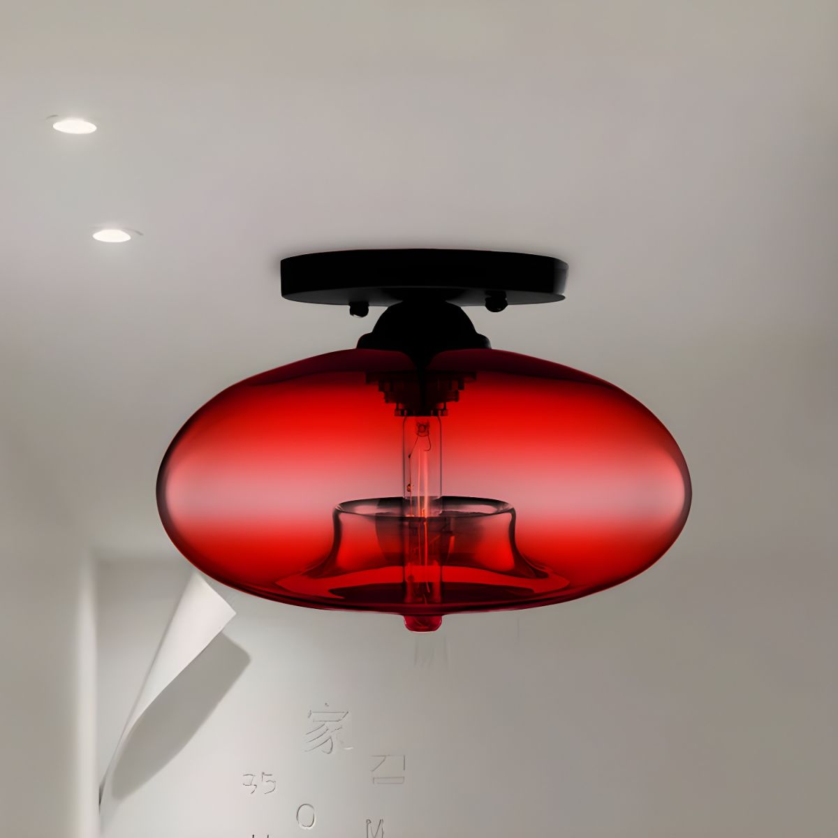 Ceiling Light Oval Glass Shade Industrial Design Fixture | Bravion