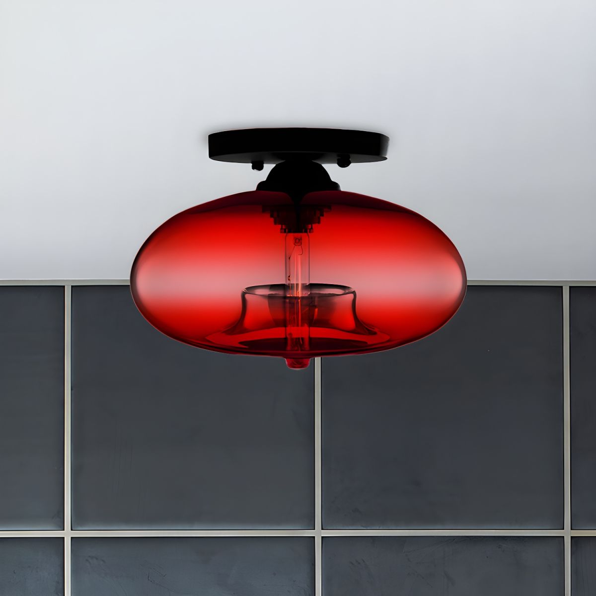 Ceiling Light Oval Glass Shade Industrial Design Fixture | Bravion