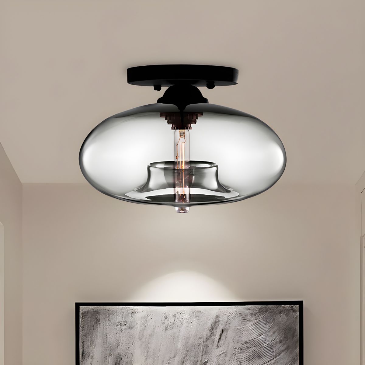 Ceiling Light Oval Glass Shade Industrial Design Fixture | Bravion