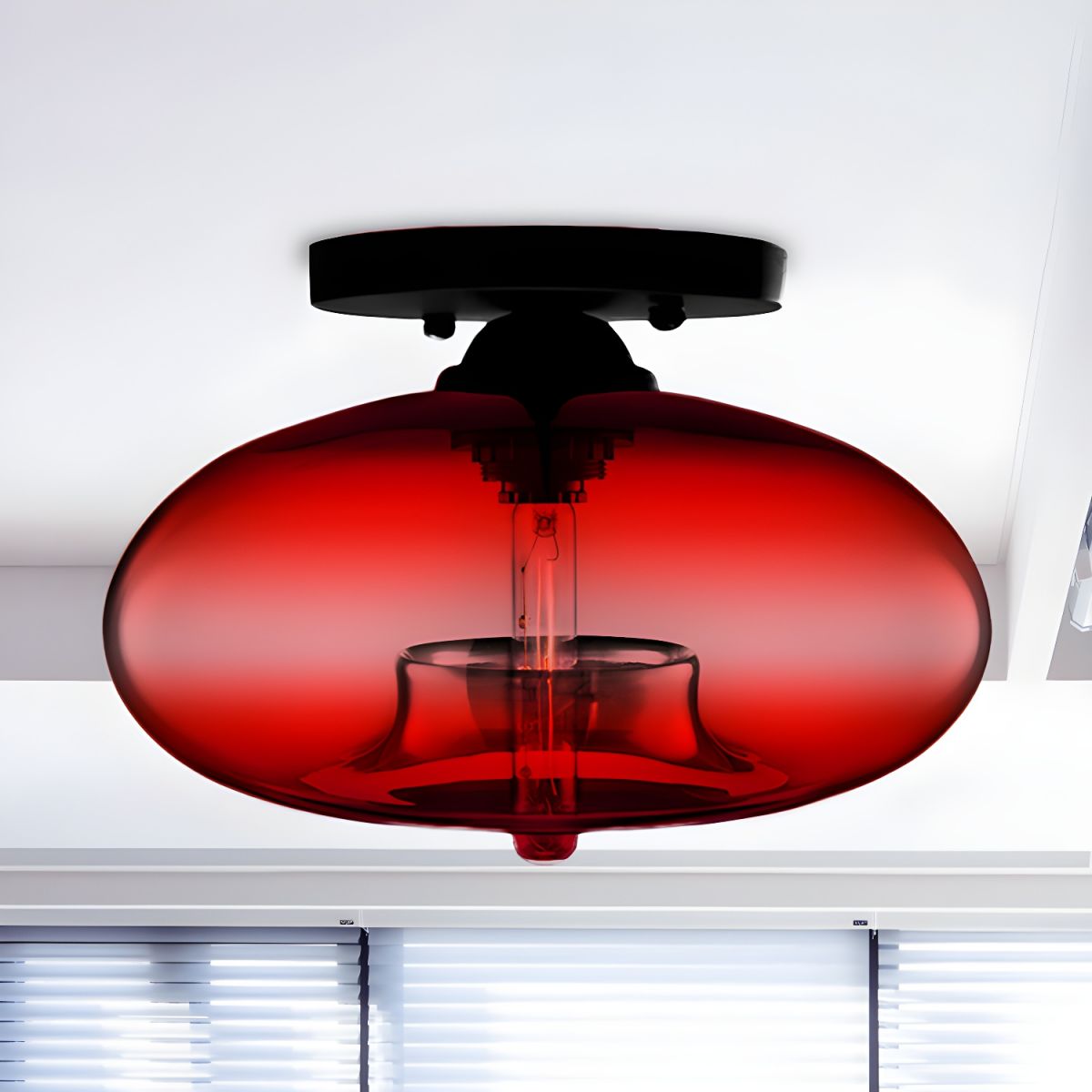Ceiling Light Oval Glass Shade Industrial Design Fixture | Bravion