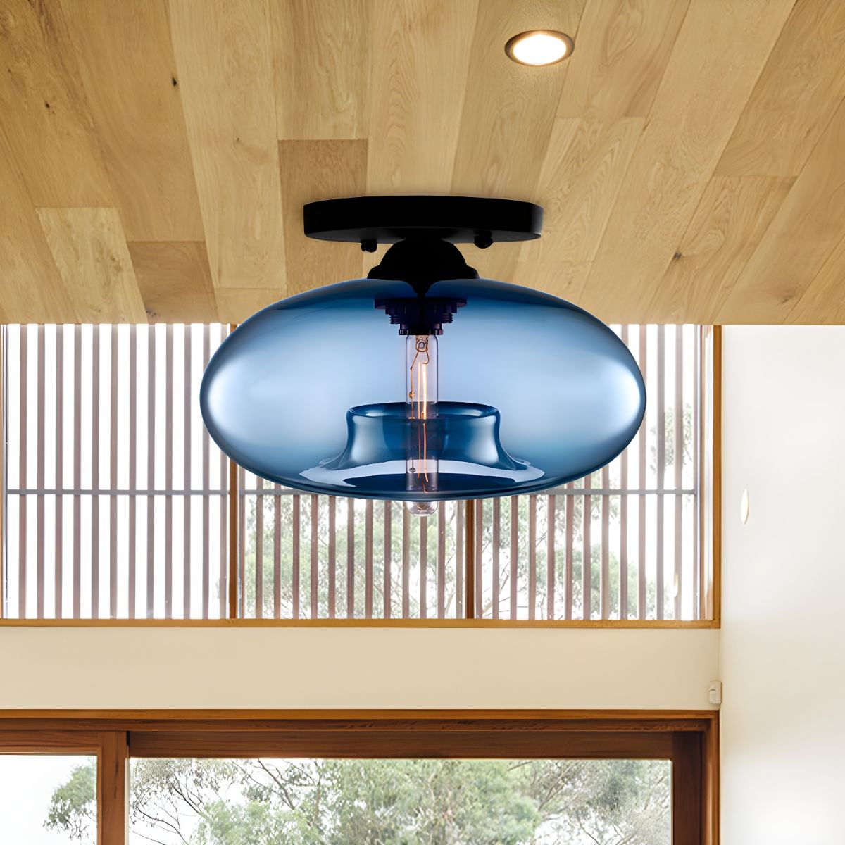 Ceiling Light Oval Glass Shade Industrial Design Fixture | Bravion