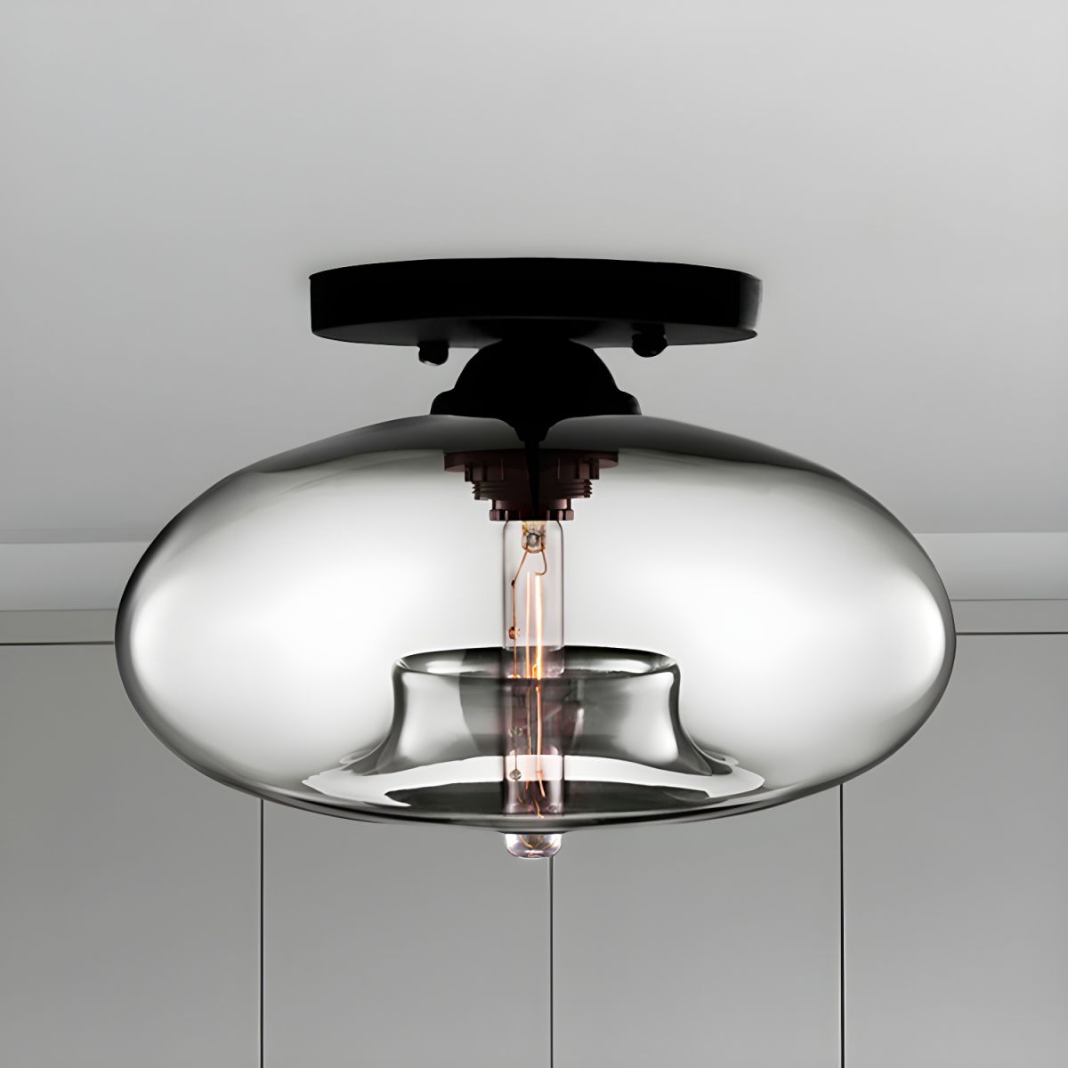Ceiling Light Oval Glass Shade Industrial Design Fixture | Bravion