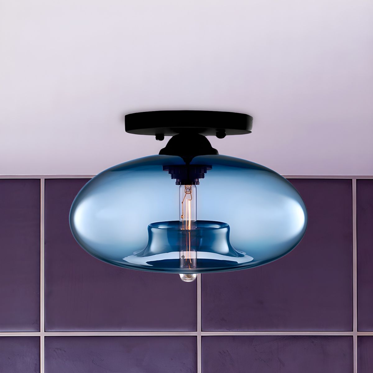 Ceiling Light Oval Glass Shade Industrial Design Fixture | Bravion