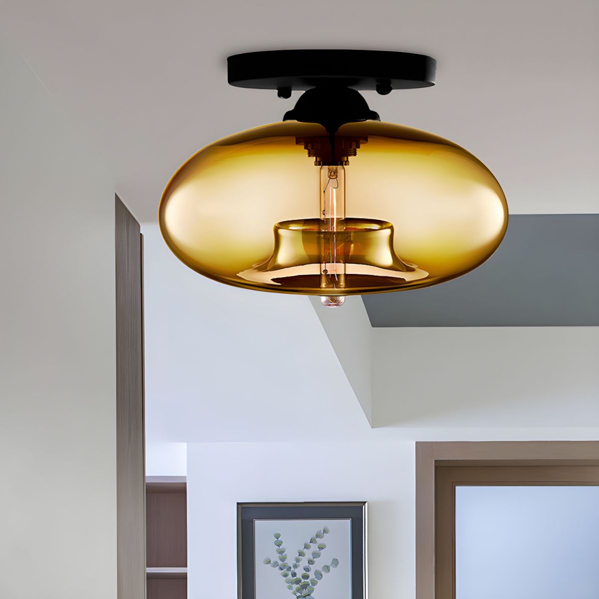 Ceiling Light Oval Glass Shade Industrial Design Fixture | Bravion