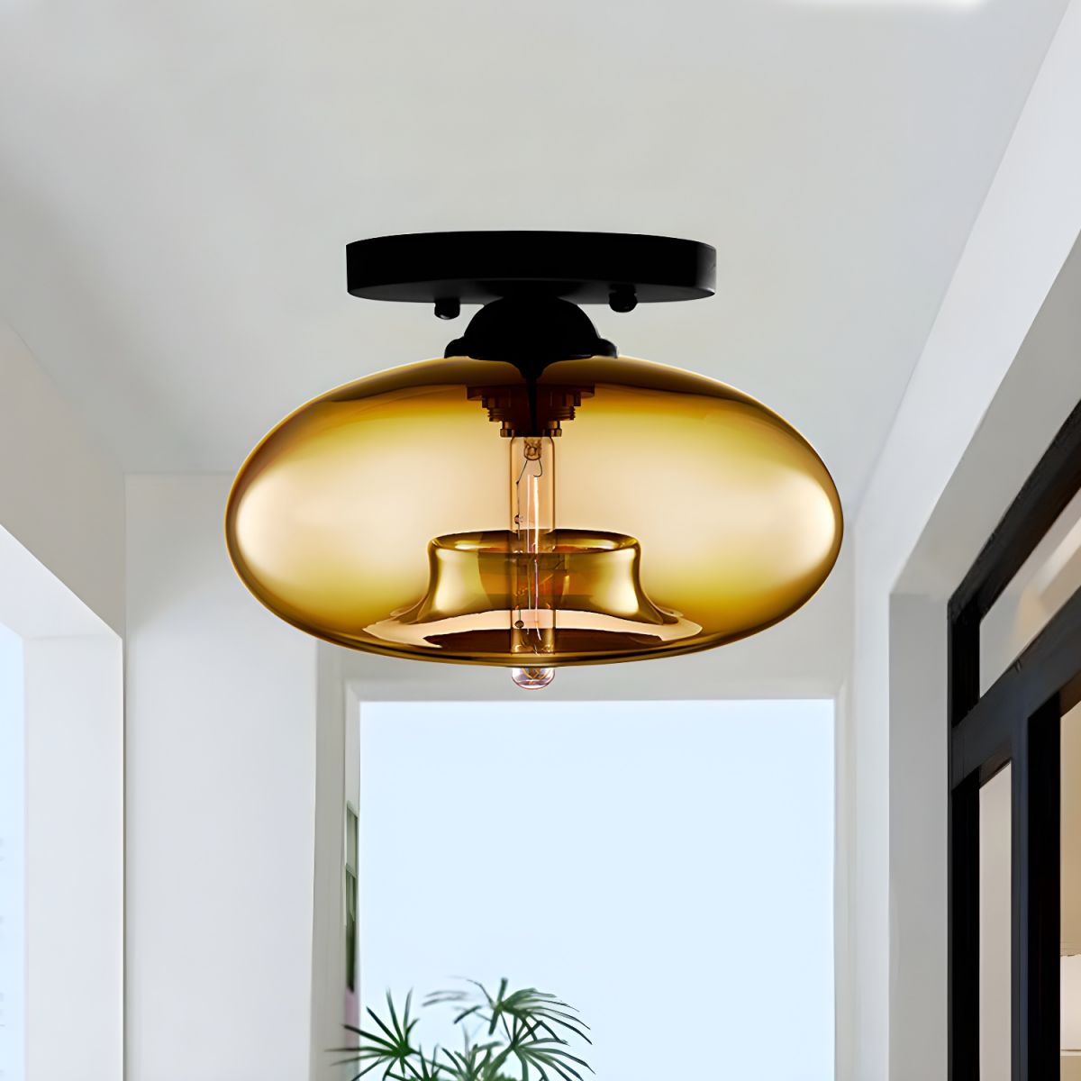 Ceiling Light Oval Glass Shade Industrial Design Fixture | Bravion