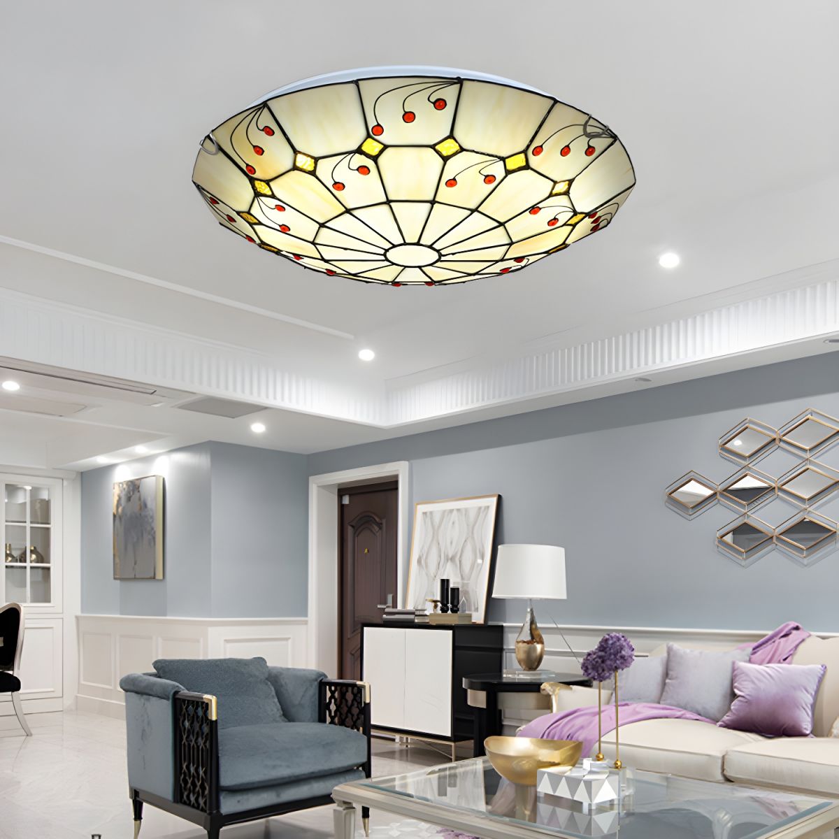 Ceiling Light Tiffany Style Stained Glass Flush Mount | Luneria