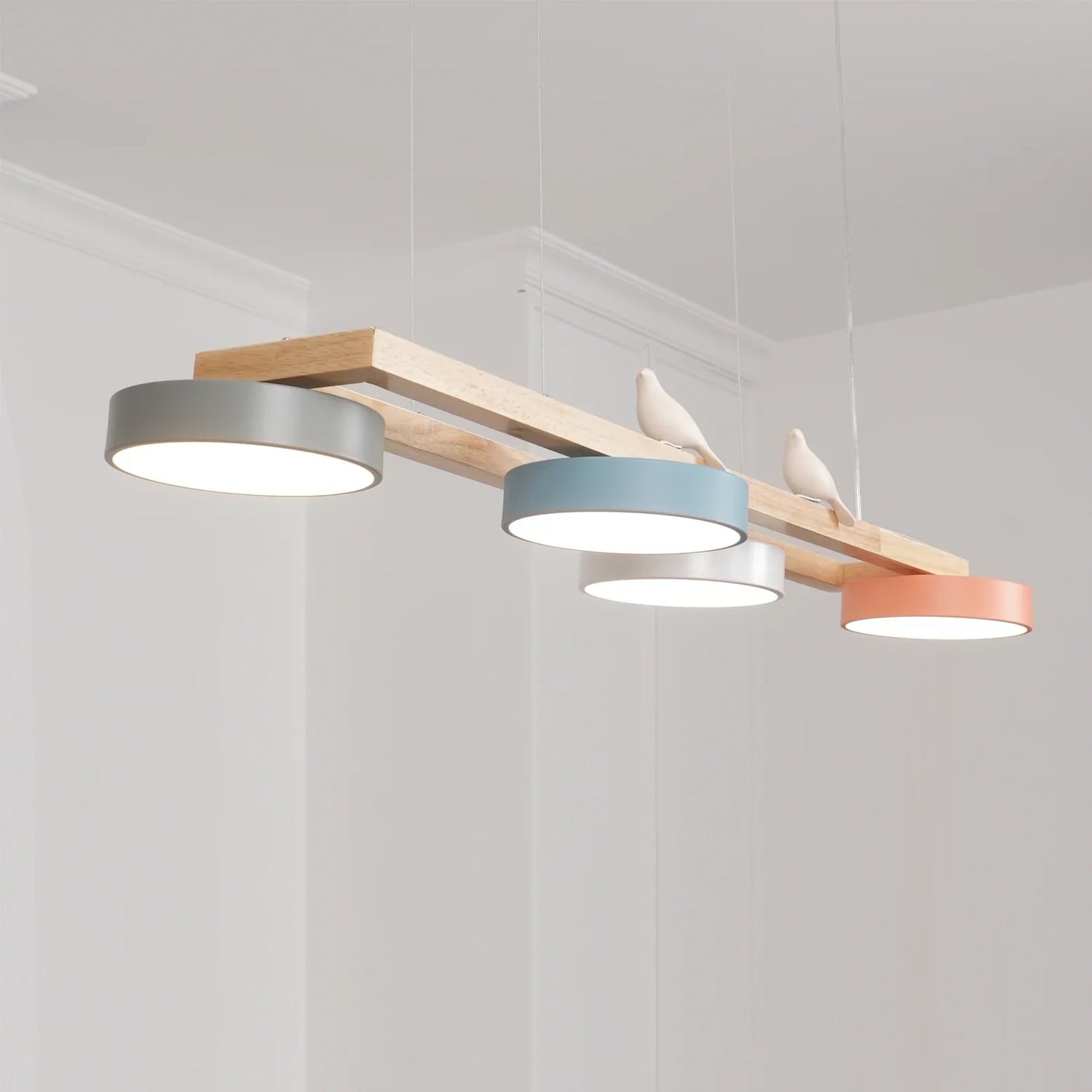 Modern Wooden Frame LED Bird Pendant Chandelier | Lumwood