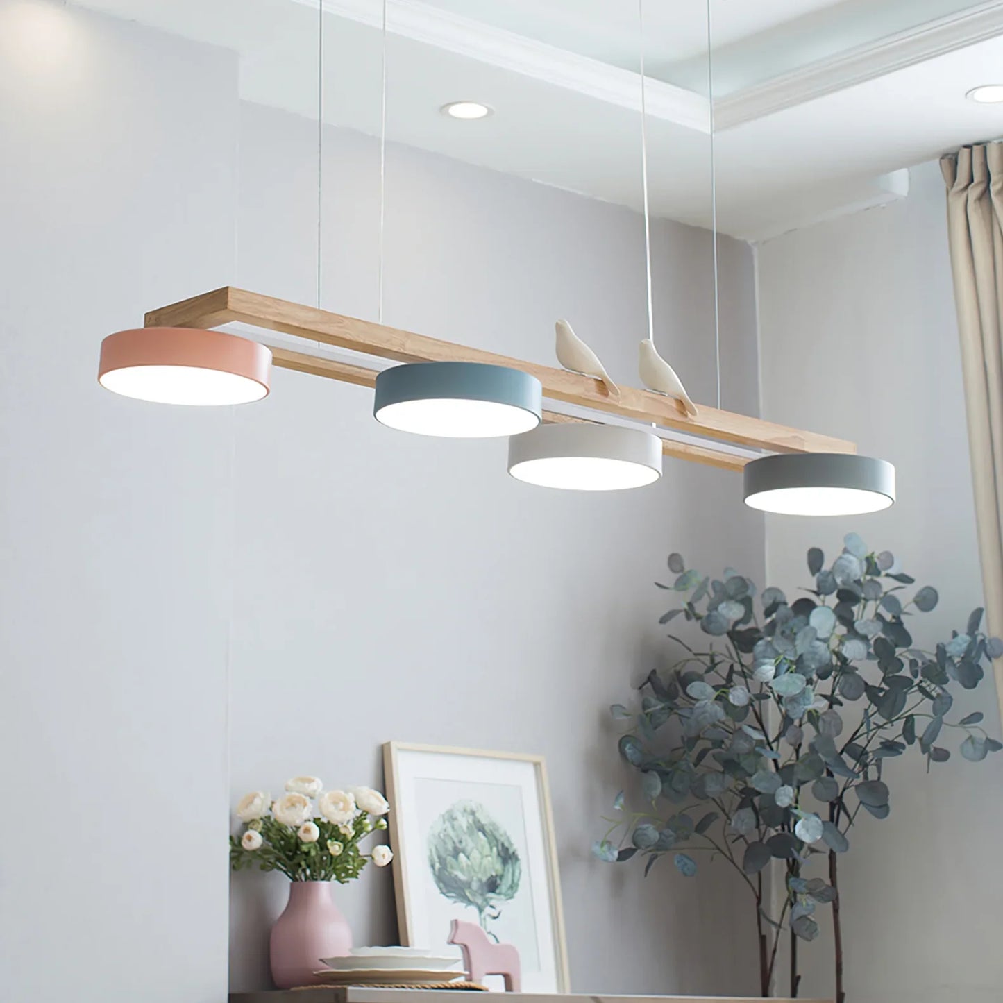 Modern Wooden Frame LED Bird Pendant Chandelier | Lumwood
