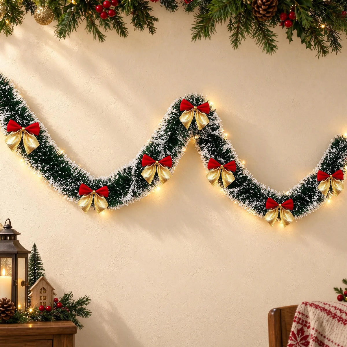 Christmas Tinsel Garland With Bows