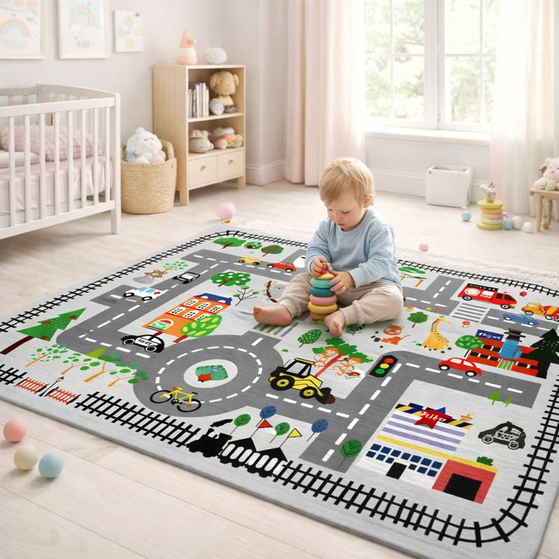 City Road Play Mat for Kids Traffic Map Carpet| Zenoria