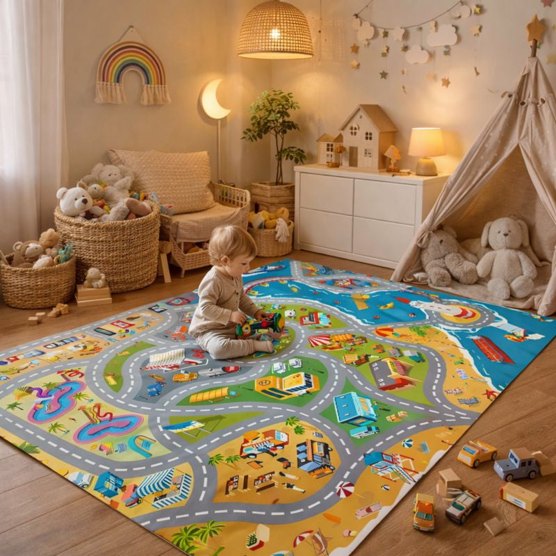 City Road Print Kids Play Mat Rug for Toy Cars | Talvian