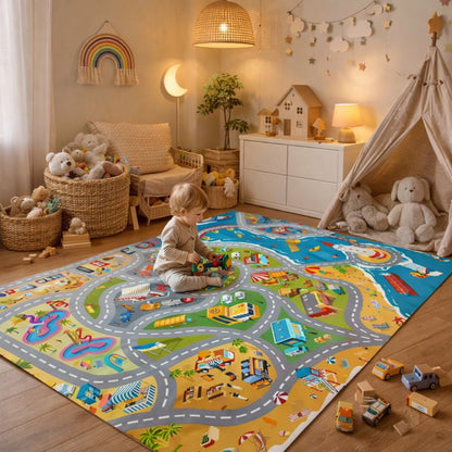 City Road Print Kids Play Mat Rug for Toy Cars | Talvian