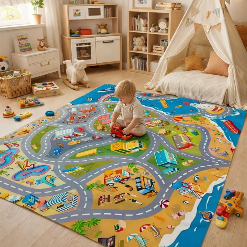City Road Print Kids Play Mat Rug for Toy Cars | Talvian