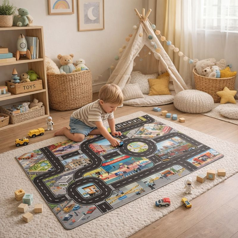 City Road Traffic Map Educational Play Mat Carpet for Kids | Noreva