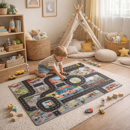 City Road Traffic Map Educational Play Mat Carpet for Kids | Noreva