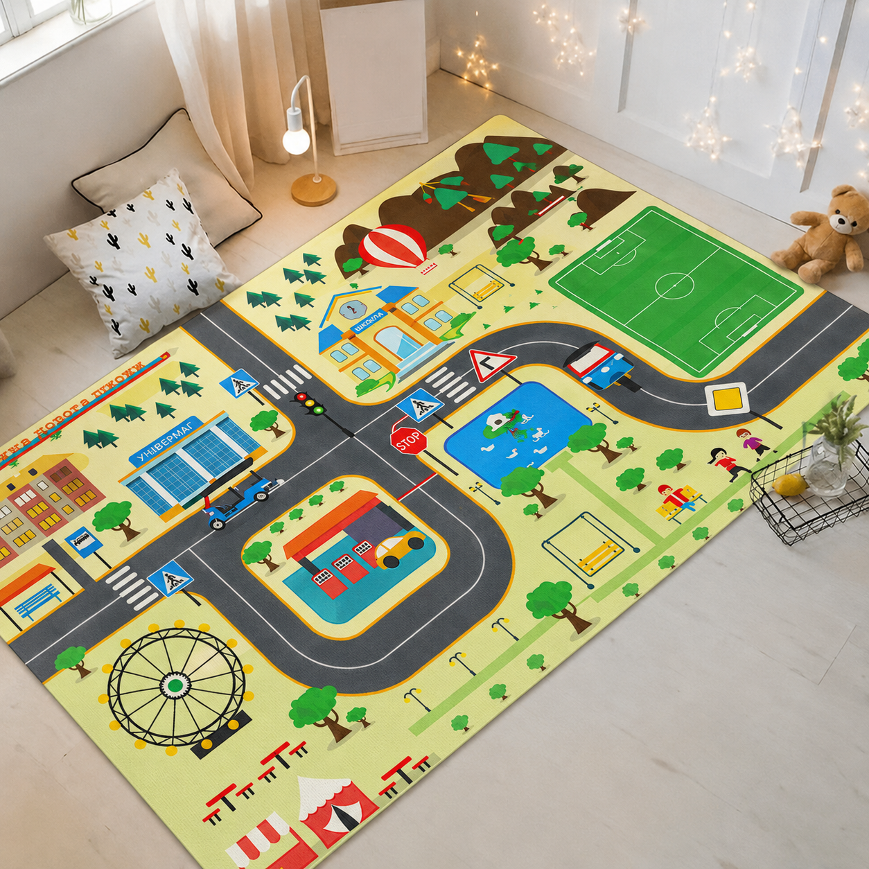 City Road Traffic Map Play Mat Carpet for Kids Indoor Play | Viralt