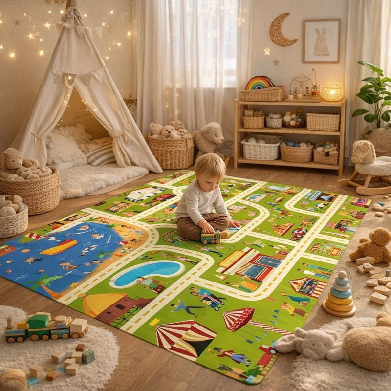 City Traffic Play Mat Rug for Kids Playroom Activity | Lunovia