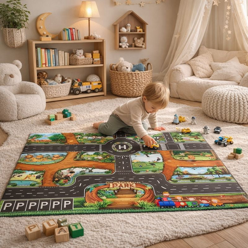 City Traffic Road Map Play Mat With Parking Roads | Zorello