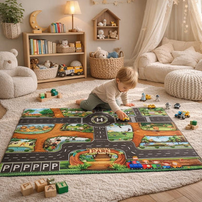City Traffic Road Map Play Mat With Parking Roads | Zorello
