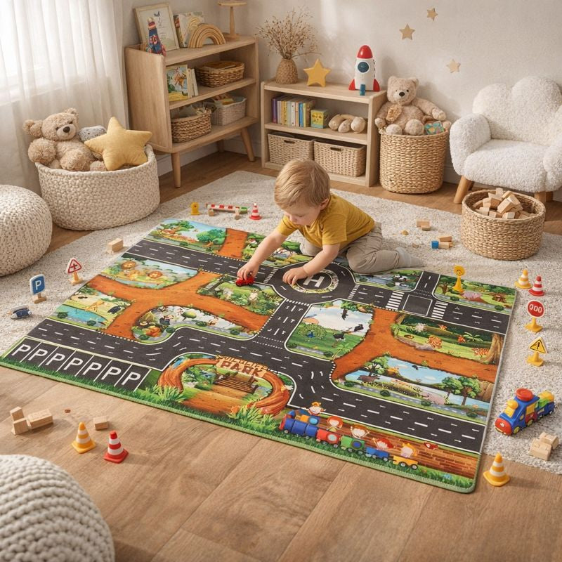 City Traffic Road Map Play Mat With Parking Roads | Zorello