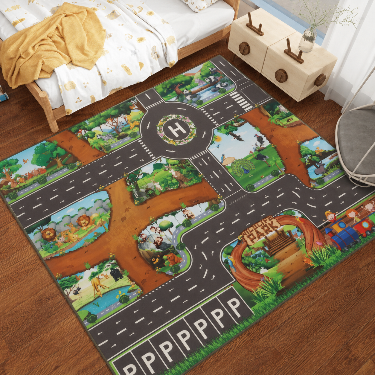 City Traffic Road Map Play Mat With Parking Roads | Zorello