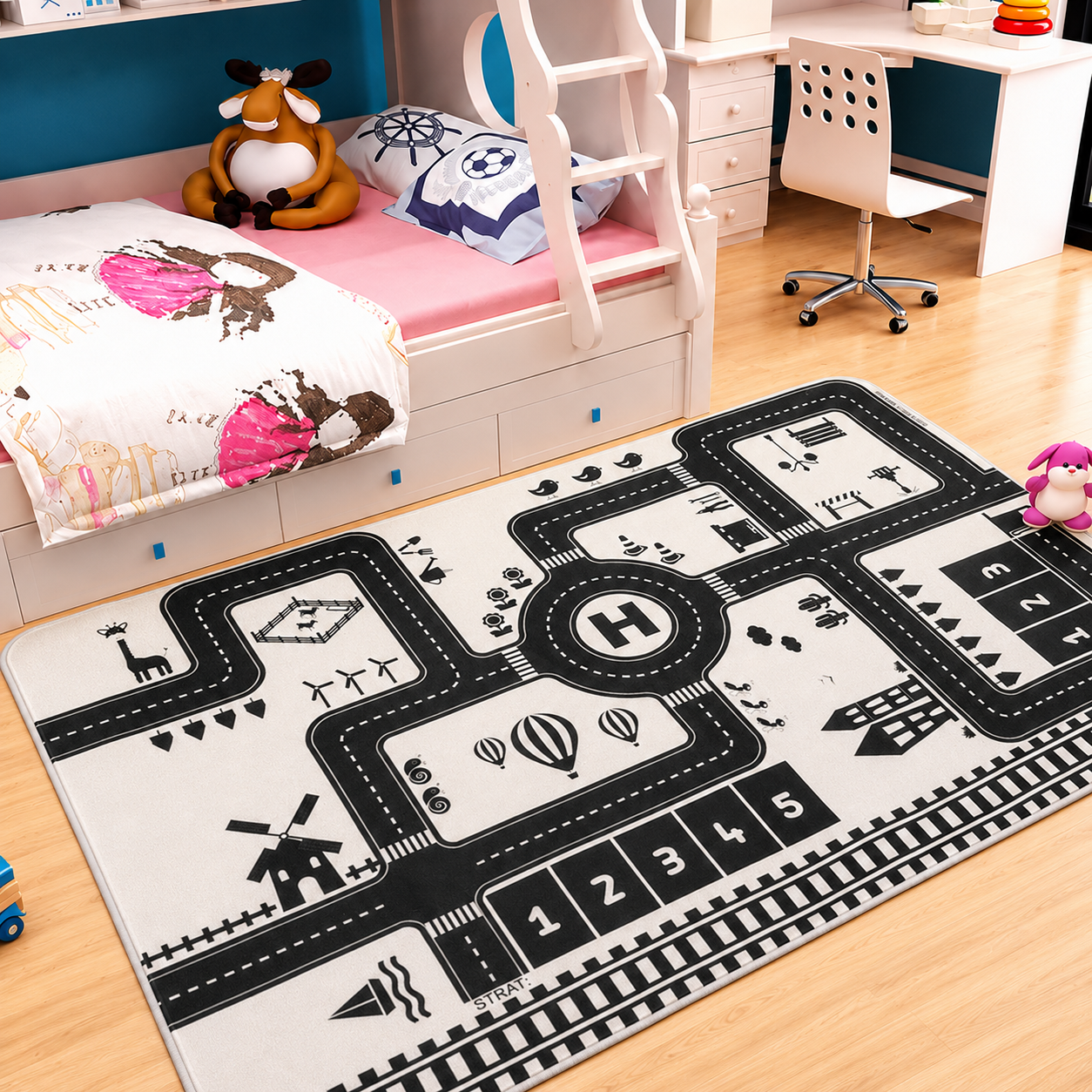 City Traffic Road Play Mat for Kids Floor Play Activity | Merivox