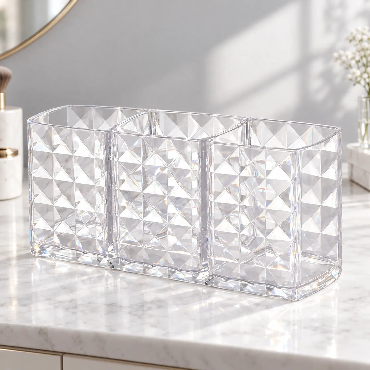 Clear Acrylic Makeup Brush Holder with 3 Compartments