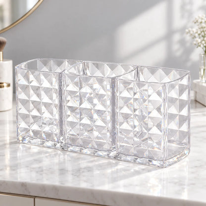 Clear Acrylic Makeup Brush Holder with 3 Compartments