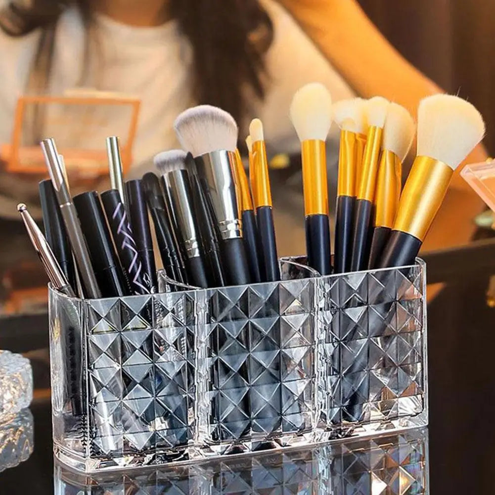 Clear Acrylic Makeup Brush Holder with 3 Compartments