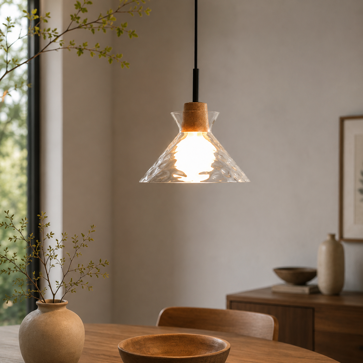 Clear Glass Pendant Light with Nordic Wooden Accent | Yndoria